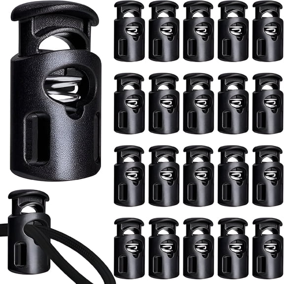 TUWAFE 2026 New 20 Pcs Plastic Cord Locks,Shoe Lace Tie Locks,Spring Cord Locks for Drawstring,Lock for Paracord,Drawstring,Shoelaces,Cloth and Backpacks String Clip Replacement(Black)