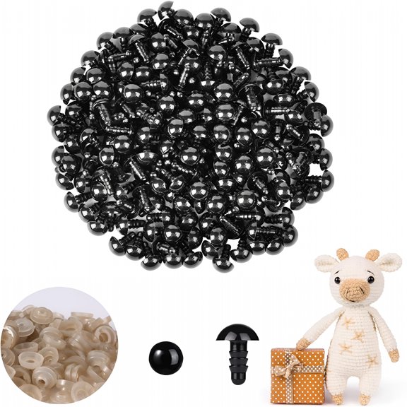 TUWAFE 2026 New 200 Pcs 9Mm Safety Eyes for Crochet Plastic Black Safety Eyes with Washers for Amigurumi, Toy Making, Crochet Projects, Crafting, Diy Dolls, Soft Toys.