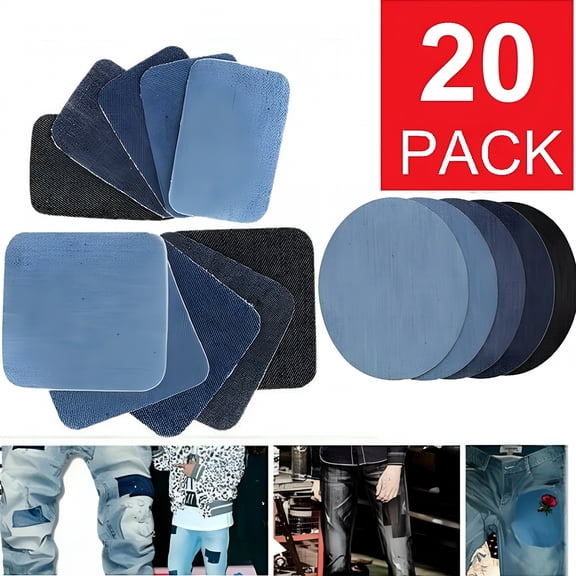 TUWAFE 2026 New 20Pcs Iron-On Patches Jean Patches Denim Fabric Patches No-Sew Mending Cloth Knee Pant Patches 4 Sizes for Kids Women Men Jeans&Clothing Repair