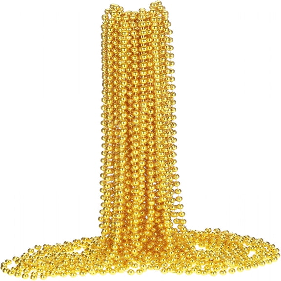 TUWAFE 2026 New 24 Pcs Gold Mardi Gras Beads Yellow Bead Necklace 33'' 7 Mm Metallic Party Beaded Necklaces Bulk Garland Costume Accessory for Pirate Hip Hop Digger One Birthday Graduation