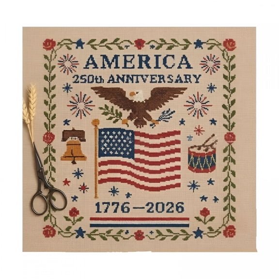 TUWAFE 2026 New 250Th Anniversary Cross Stitch Kit,Diy Needlepoint Starter Embroidery Patterns,Personalized Patriotic Cross Stitch Kits for Beginners,Patriotic Gift for Friends,Home Wall Decor