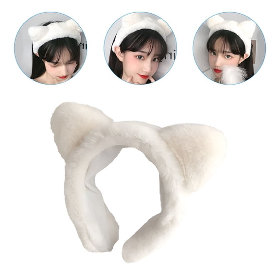 TUWAFE 2026 New 2Pack White Cat Ears Headbands Plush for Face Washing and Spa Cat Ears Headband Adult for Spa, Face Wash, Skincare, Beauty Routine, Self Care