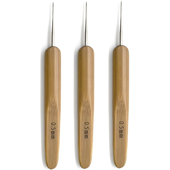 TUWAFE 2026 New 3 Pack Crochet Hook Dreadlock for Hair 1 Hook Lock Crochet Needle with Bamboo Handles for Dreads Braid Craft (0.5 Mm Needle Diameter),For Hair,Braiding,Dreadlocks,Crafts
