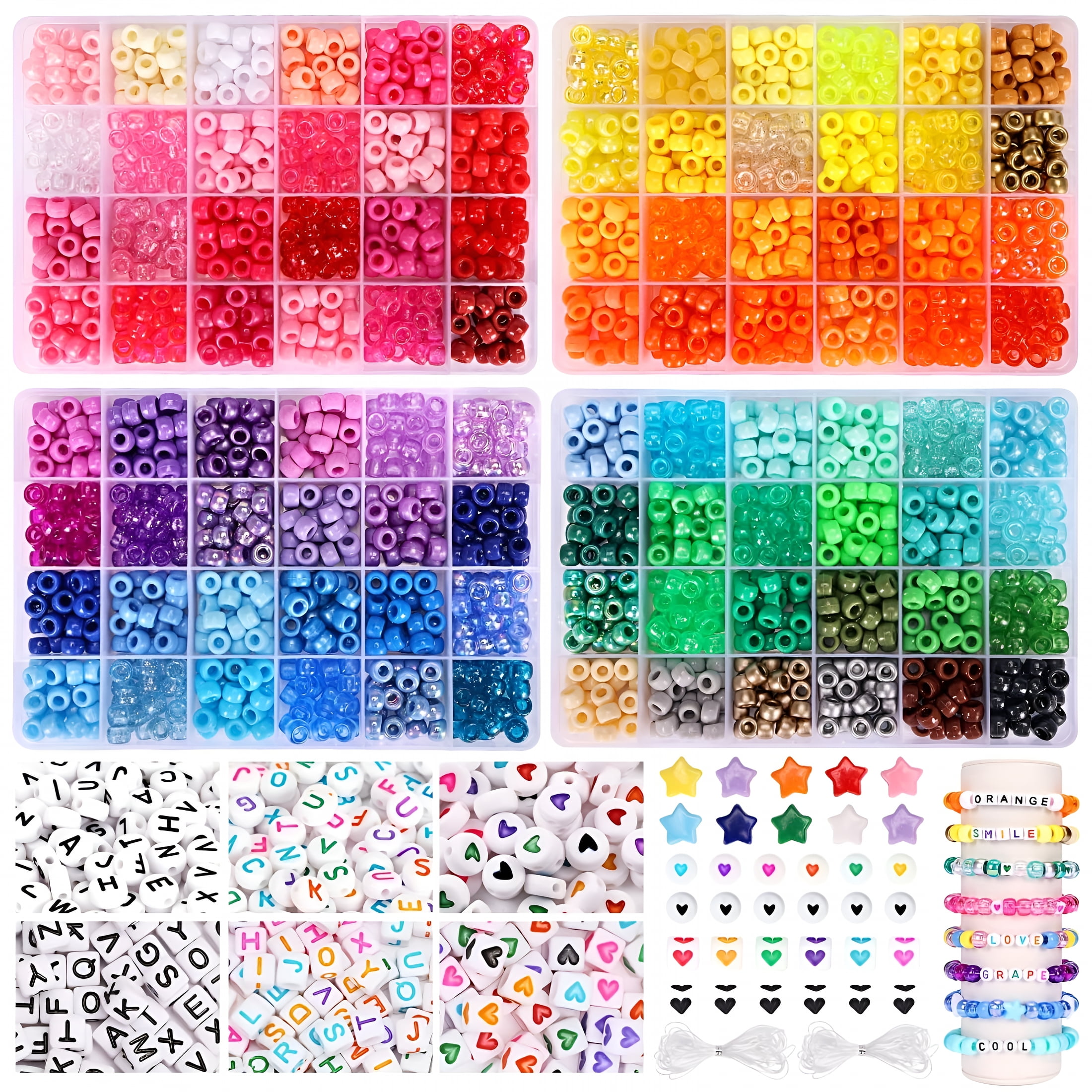 DESIGNICE 3250 Pcs Pony Beads SetFriendship Bracelet Kit 2400 Rainbow 96 Colors800 Letter