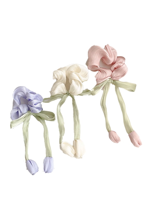 2026 New 3Pcs Hair Ties Tulip Design Rubber Bands French Satin Shine Scrunchies for Daily Wear Ponytails Casual Styling Parties Special Occasions Hair Accessories.