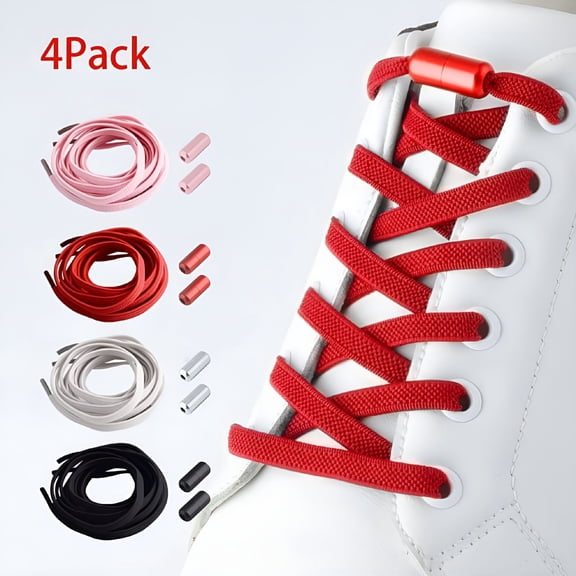 TUWAFE 2026 New 4 Pairs No Tie Shoelaces Elastic Lock Fast Lacing Lazy Lace Adult Kids Sport Sneakers Shoe Strings Shoe Laces Men Women Lock Quick Lazy Laces,White Black Blue Brown