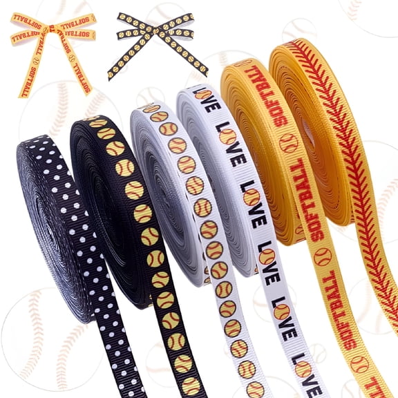 TUWAFE 2026 New 40 Yards 6 Styles Baseball Ribbons 3/8 Inch Wide Softball Ribbons Baseball Printed Grosgrain Ribbon Sports Balls Ribbons Fabric Ribbons for Sports Party Decor Diy Crafts Sewing