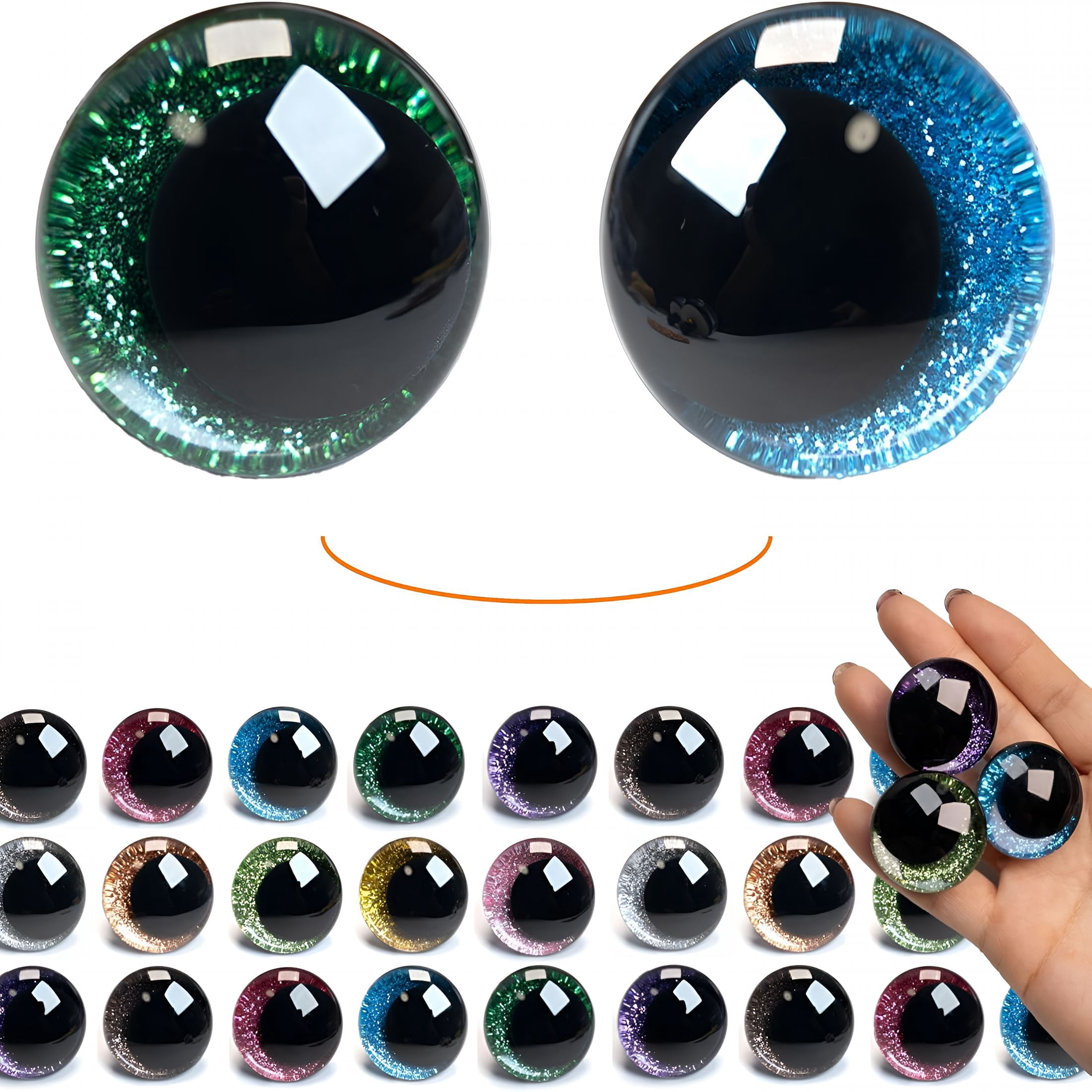 TUWAFE 2026 New 60 Pcs 30Mm Safety Eyes,Sparkling 3D Moon Glitter Eyes with Washers,Doll Eyes Stuffed Crochet Eyes,Craft Doll Making Safety Eyes for Crocheting