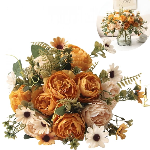 TUWAFE 2026 New Artificial Fall Flowers Bouquet for Decoration,Fall Fake Silk Flower Arrangement Autumn Flower Fall Decor for Home Indoor Office Wedding Bride Bouquets Table Centerpieces Fall Decor