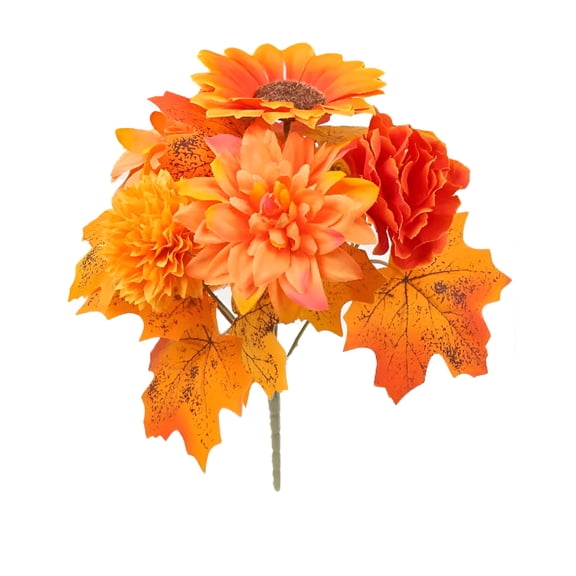 TUWAFE 2026 New Artificial Fall Flowers Bouquets,Autumn Fake Silk Orange Flowers Wedding Bouquets with Fall Florals Stems for Bridal Bridesmaid,Rustic Home Thanksgiving Table Centerpiece Decor