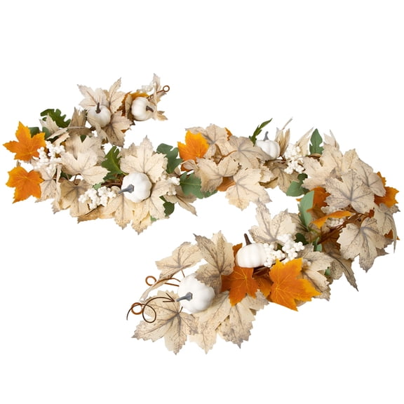TUWAFE 2026 New Artificial Maple Leaf Pumpkin Vines for Home Decor Seasonal Fall Harvest Thanksgiving and Halloween Decoration for Windows Doors Mantels Tables and Hallways