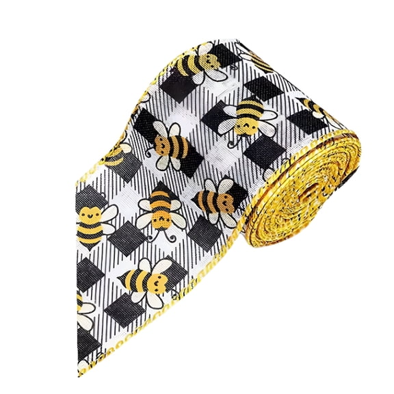 TUWAFE 2026 New Bee Day Element Ribbon Bee Dot Striped Plaid Print Honey Bee Ribbon Diy Crafts Present Wrapping Ribbon Hair Bow Decor