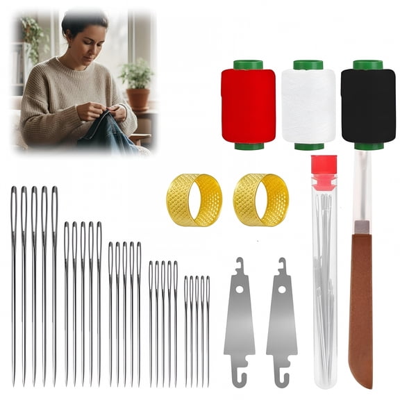 TUWAFE 2026 New Big Eye Steel Needles Set,5 Size Steel Needles for Hand Sewing Kit with Cas,Stainless Steel Needles for Hand Sewing Kit,For Embroidery,Cross Stitch,Yarn,Tapestry and Fabric Mending