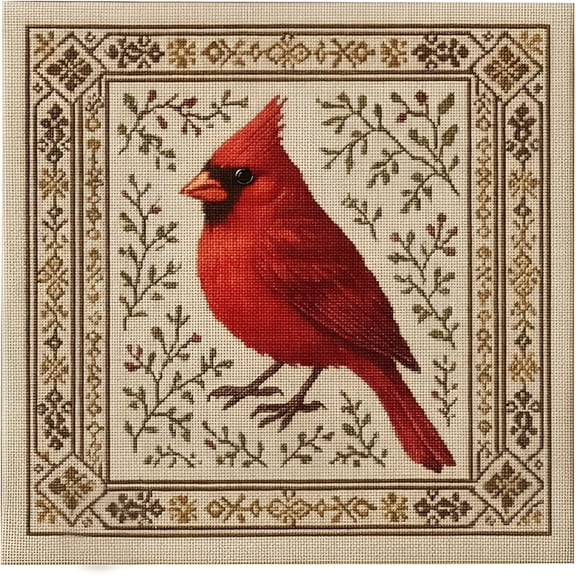 TUWAFE 2026 New Bird-Themed Cross Stitch Kit with Floral Pattern-Cardinal,Hummingbird,Bluebird-Complete Diy Embroidery Art Set for Beginners and Experienced Crafters(Red Cardinal)