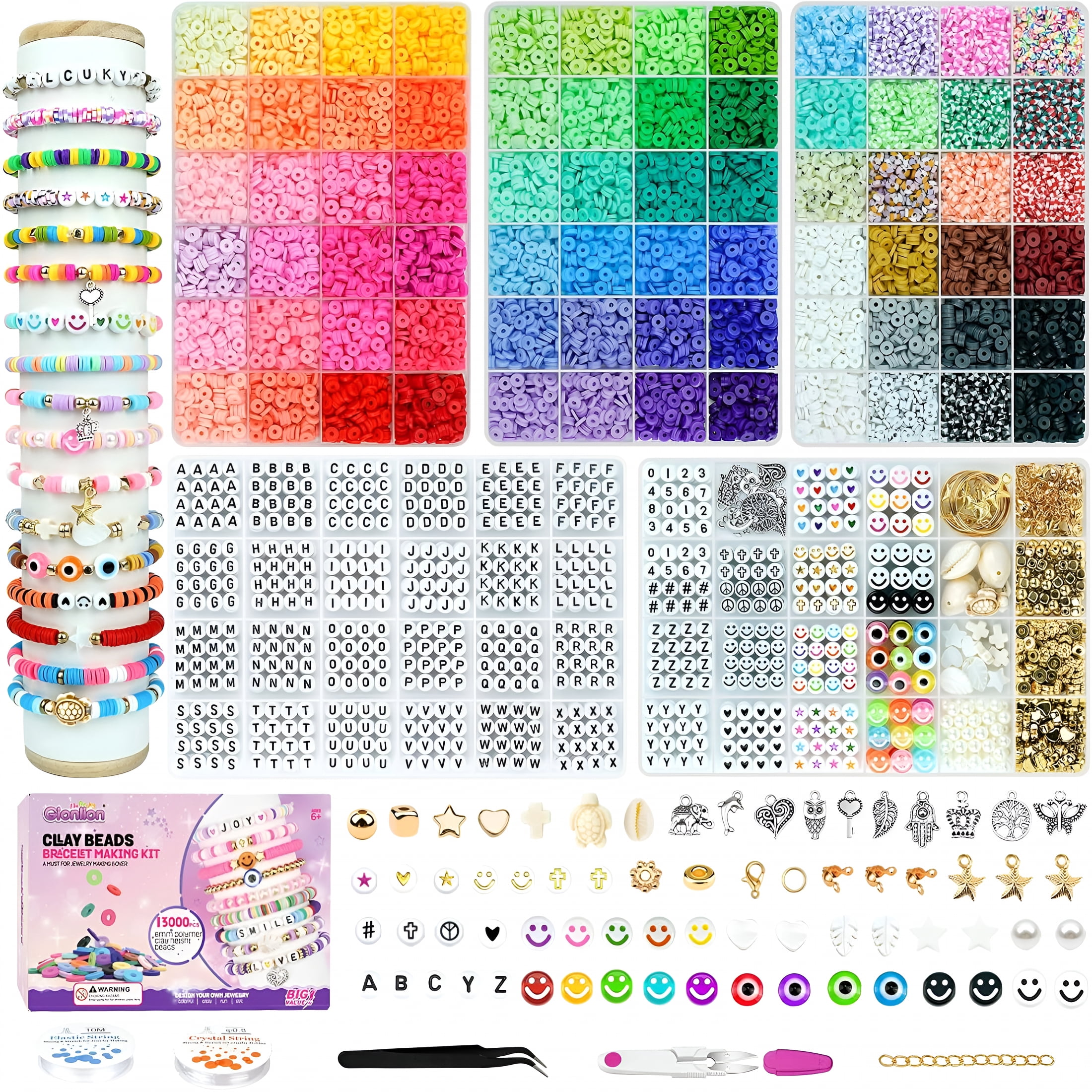TUWAFE 2026 New Clay Beads Friendship Bracelet Making Kit,72 Colors Preppy Clay A-Z Letter Number Beads&Charms Complete Jewelry Making Kit Diy Crafts Gift for Teen Girls