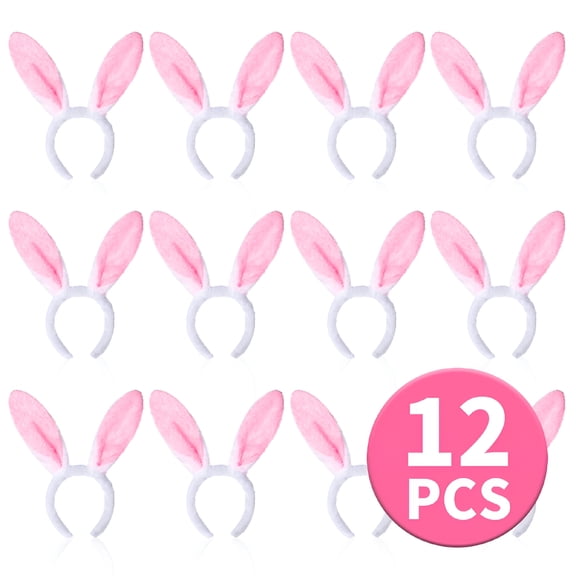 TUWAFE 2026 New Easter Bunny Ears Easter Headbands Rabbit Ear for Holiday Birthday Halloween Party Favors Pink 12Pcs for Easter,Costume Parties,Spring Celebrations,Holiday Events,Themed Parties.