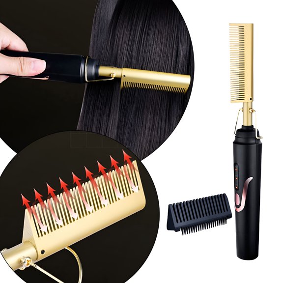 TUWAFE 2026 New Electric Hot Comb High Heat Hair Straightener Comb Ceramic Pressing Comb for Black Hair Wigs with Anti-Scald Case Dual Voltage and 60 Min Auto Shut-Off