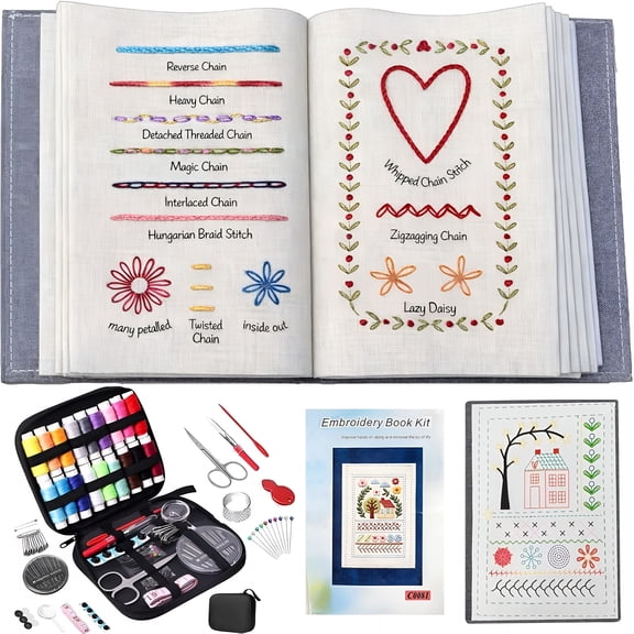 TUWAFE 2026 New Embroidery Stitch Book Kit Sampler for Beginners,Diy All Scenario Embroidery Stitch Sampler Book Kit Embroidery Kit for Beginners