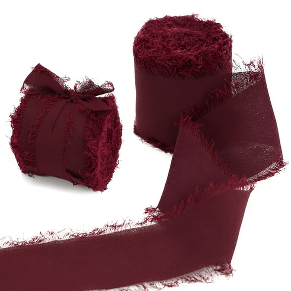 TUWAFE 2026 New Fringe Chiffon Ribbon Handmade Frayed Edges Ribbon 1.5 Inch X 5 Yard Fabric Boho Ribbon for Gift Wrapping Wedding Invitations Decoration Diy Bouquets