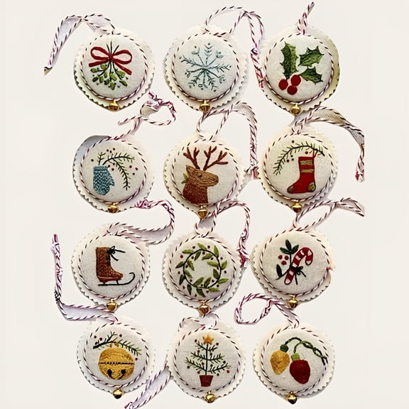 TUWAFE 2026 New Hand Embroidery Christmas Ornaments Kit,Christmas Embroidery Kit,Embroidery Kit Christmas Ornaments,Christmas Embroidery Kits for Adults Beginners 12 Pcs Colorful Set