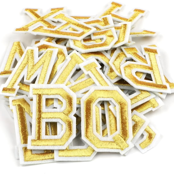 TUWAFE 2026 New Iron on Letters,52Pcs Letter Patches with Ironed Adhesive,Decorate Iron on Letter Patches,Alphabet Embroidered Patch A-Z for T-Shirts,Jackets,Socks,Bags,Diy Accessories Etc(Gold)