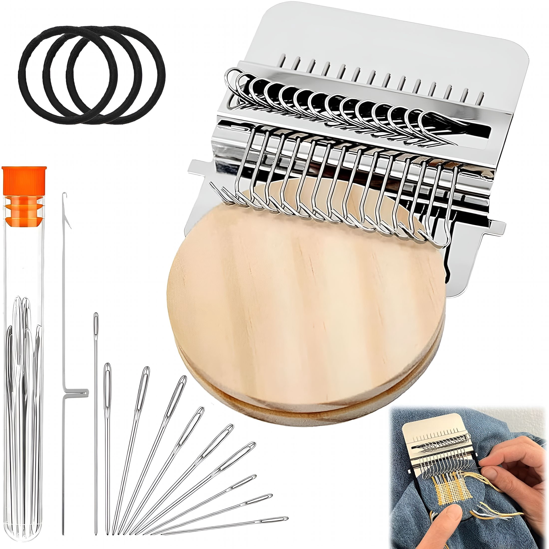 TUWAFE 2026 New Knit Patch Kit 2.0,Portable Darning Loom for Beginners,Knitpatch Kit for Holes Repair on Socks,Clothes&Jeans,Patchwork Weaving Tool Set for Quickly Sewing Repair(21 Hooks)