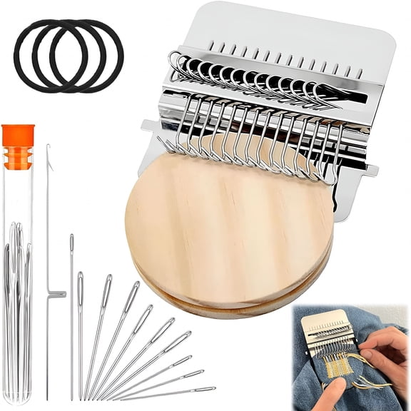 TUWAFE 2026 New Knit Patch Kit 2.0,Portable Darning Loom for Beginners,Knitpatch Kit for Holes Repair on Socks,Clothes&Jeans,Patchwork Weaving Tool Set for Quickly Sewing Repair(21 Hooks)