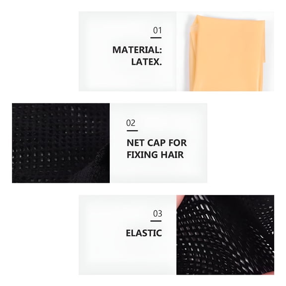 TUWAFE 2026 New Latex Bald Cap 4Pcs Makeup Latex Bald Caps Mesh Hair Net Wig Caps for Cosplay Performance for Halloween, Party, Theater, Costume, Photo Shoot