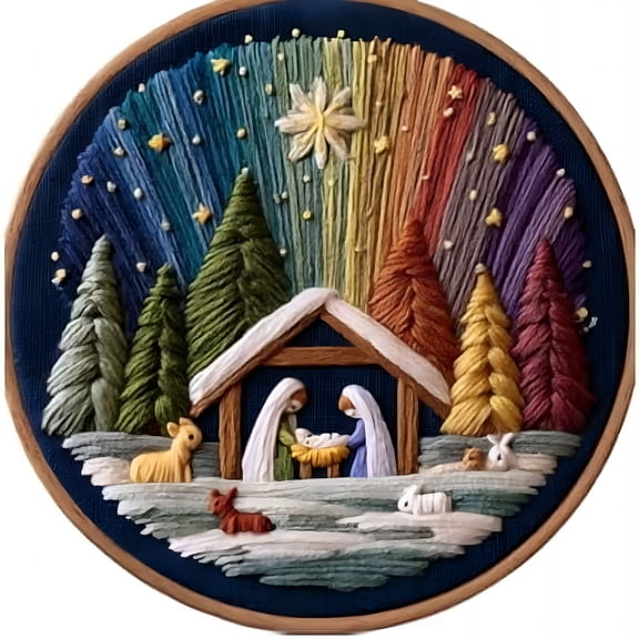 TUWAFE 2026 New Nativity Scene Embroidery Kit,Diy Christmas Cross Stitch Kits for Adults Beginner Craft Set Beginner Embroidery Kit for Adults for Home,Classroom,Craft Room,Holiday Decor