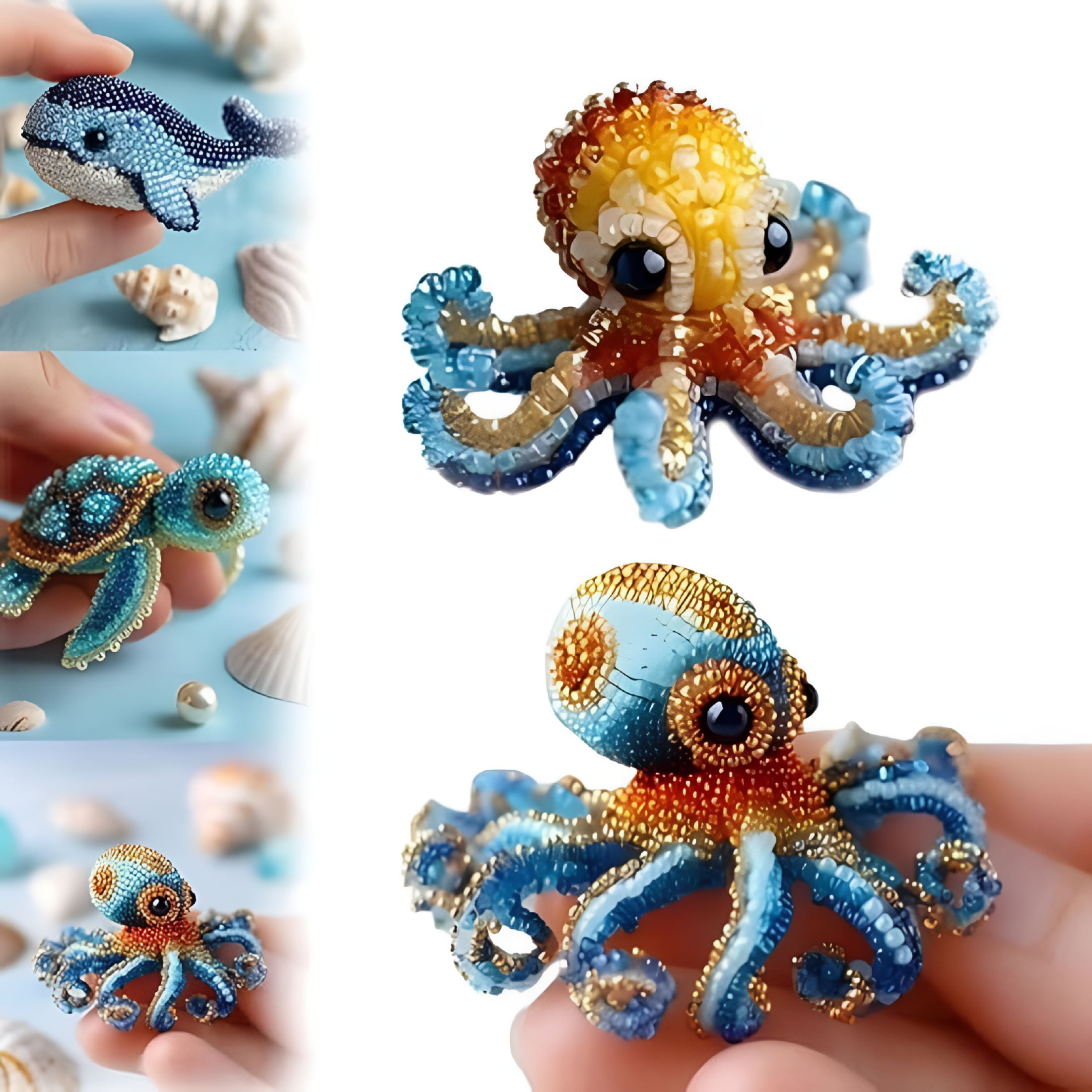 TUWAFE 2026 New Octopus Bead Embroidery Kit,3D Ocean Animals Diy Beadwork Craft Kit for Beginners Adults,Beaded Ornament Art Supplies&Gift,Handmade Gifts,Starter Embroidery for Craft Lovers(Octopus)