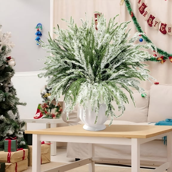 TUWAFE 2026 New Snow Covered Artificial Greenery Stems,12 Pack Flocked Norfolk Pine Branch Picks,Winter White Foliage for Vase Centerpiece,Diy Craft Floral Project Supplies Artificial Pine Branches