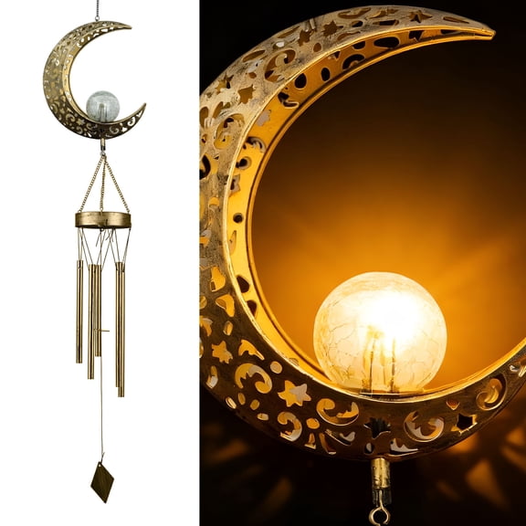 TUWAFE 2026 New Solar Moon Wind Chimes,Crackled Glass Ball with Deep Tone Chimes,Outdoor Decor Gift for Garden,Patio,Yard,Birthday Wind Chimes for Outside