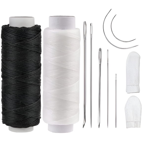 TUWAFE 2026 New Waxed Thread,110 Yard Needle and Thread Kit,7 Pcs Leather Sewing Needles Nylon Threads for Sewing Hair,Sofa Furniture Repair(Black + White Waxed Thread)
