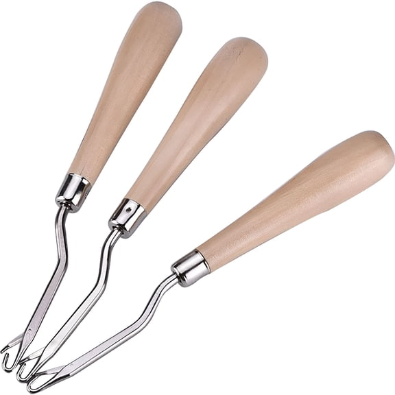 TUWAFE 2026 New Wooden Bent Latch Hook Tool,Set of 3 for Latch Hooking,Rugs,Crafts,Diy,Weaving