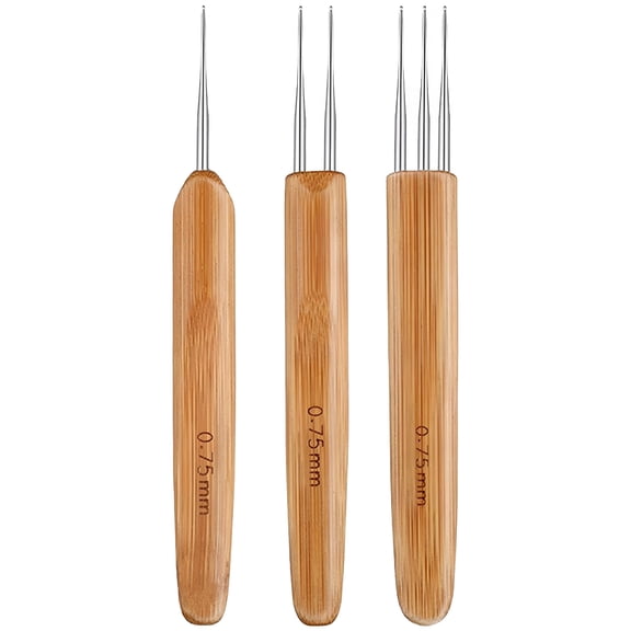 TUWAFE 2026 New Woolen Needle,Diy Knitting Dreadlocks Crochet Hair Extensions Crochet Wool Crochet 0.75Mm Dreadlocks Bamboo Handle Crochet Tool Set B,3*Crochet Hook