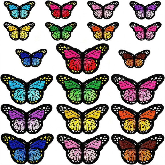 TUWAFE 20Pcs Butterfly Iron on Patches Insect Embroidered Sew Applique|2 Size Butterfly Patches,Spring Summer Embroidered Crafts,For Clothing Jacket Jeans Backpack Hat Decoration
