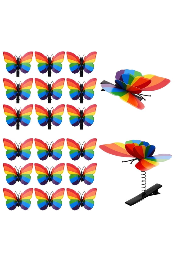 20Pcs Pride Day Rainbow Butterfly Hair Clips Gay Hair Accessories for Lgbt Women Wedding Birthday Gifts for Pride Day Parades Celebrations Decorations Rainbow Butterfly Clips