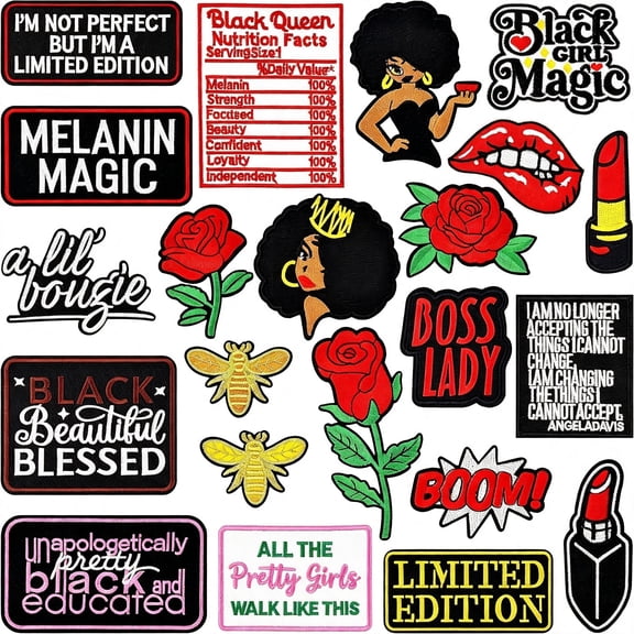 TUWAFE 22Pcs Black Girl Rose Iron on Patches for Hats | Girl Power Embroidered Applique, for Clothes, Trucker Hats, Jackets, for Backpacks, Jeans &Amp; Tote Bags