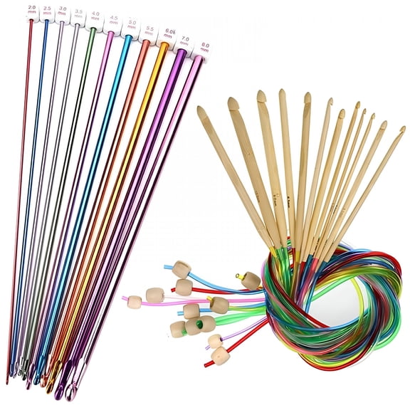 TUWAFE 23 Pieces Tunisian Crochet Hooks Set 3-10 mm Cable Bamboo Knitting Needle with Bead Carbonized Bamboo Needle Hook