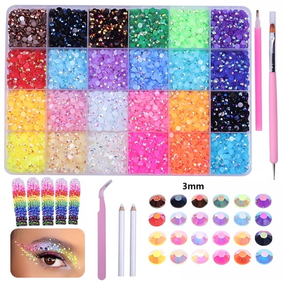 TUWAFE 24 Color 19200Pcs 3Mm Jelly Resin Rhinestones for Crafting Bedazzling Multicolor Flatback Stones Colorful Ab Gems for Crafts Nail Art Clothes Eyes Makeup Tumblers Bottles Diy Crafts