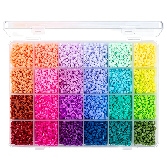 TUWAFE 24 Colors Beads & Fuse Beads,Pre-Sorted Bulk Set with Storage Cases,2.6Mm Mini Beads for Pixel Art,Keychains,Crafts & Gifts (Colorful,B3 Color Chart)