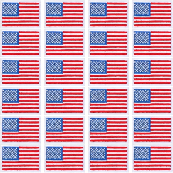 TUWAFE 24 Pcs 250 Anniversary American Flag Iron on Patch Usa Patriotic Embroidery Sew-On Flag Patch for Cloth Military Uniform Emblem Tactical Vest Jacket Hat Backpack, 2.4 X 3.3 Inch(Red)