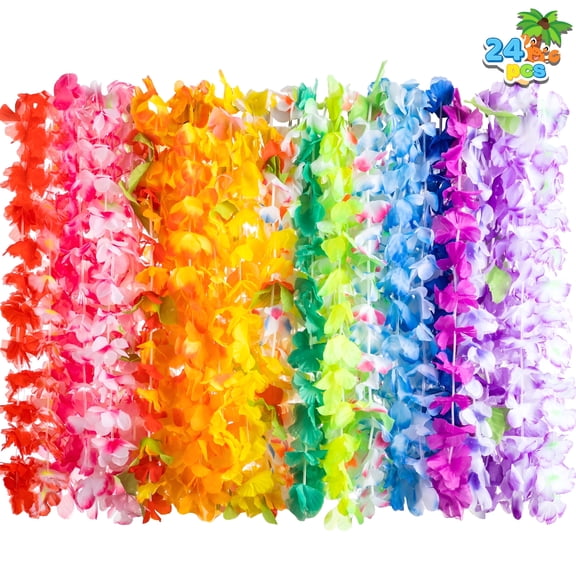 TUWAFE 24 Pcs Hawaiian Leis Colorful Tropical Flower Leis Luau Party Supplies Beach Party Decorations Summer Party Favors Wedding Necklaces