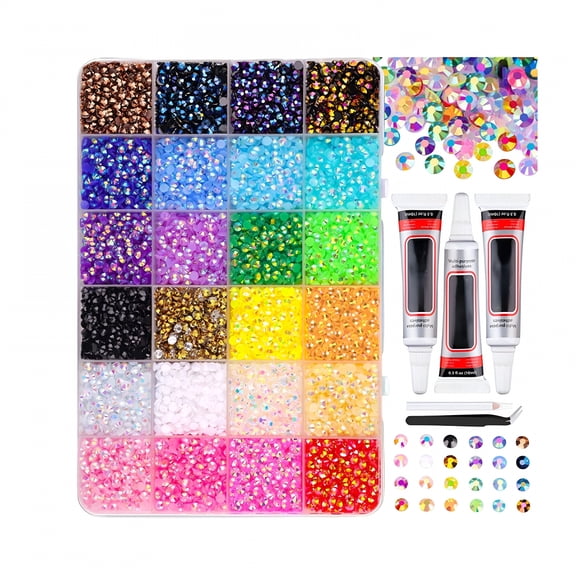 TUWAFE 24000Pcs Bedazzler Kit with Rhinestones,1.5-5Mm Resin Rhinestones,Diamond Art Accessories with Skin-Safe Glue for Diy Jeans and Book Decor - (24000Pcs_24 Colors)