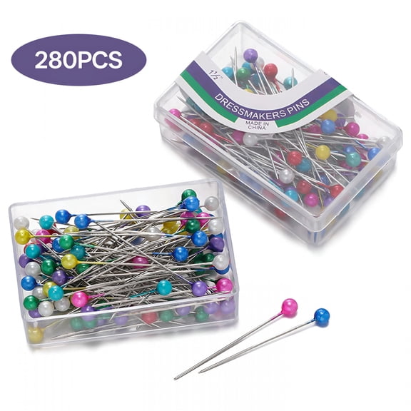 TUWAFE 250Pcs Sewing Pins with Plastic Pearl Head Pins Straight Quilting Pin 38mm Multicolor Ball Heads Pins with Hanging Plastic Box for DIY Sewing Craft Dressmaker Jewelry