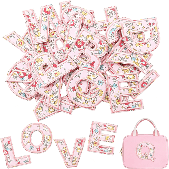 TUWAFE 26Pcs Flower Letter Patch Stickers, Iron on A-Z Fabric Letters Patches | Iron on Flowers Letters for Clothing, Self Adhesive Letter Patches, Flower Alphabet Letterman Decorate Repair Patches