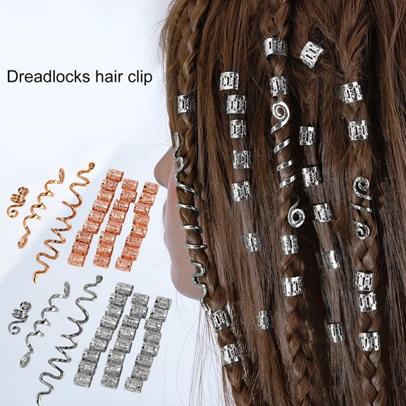 TUWAFE 28 Pcs Retro Hair Clips, Silver Alloy Spiral Braid Jewelry, Vibrant Dreadlock Hairpins for Wedding, Festival, Party