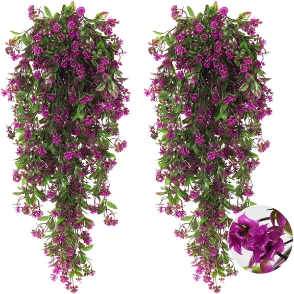 TUWAFE 2Pcs Artificial Hanging Flower Greenery Plants Faux Greenery Artificial Plants for Outdoors Hanging Basket Plastic Home Garden Party Decorations(Fuchsia)