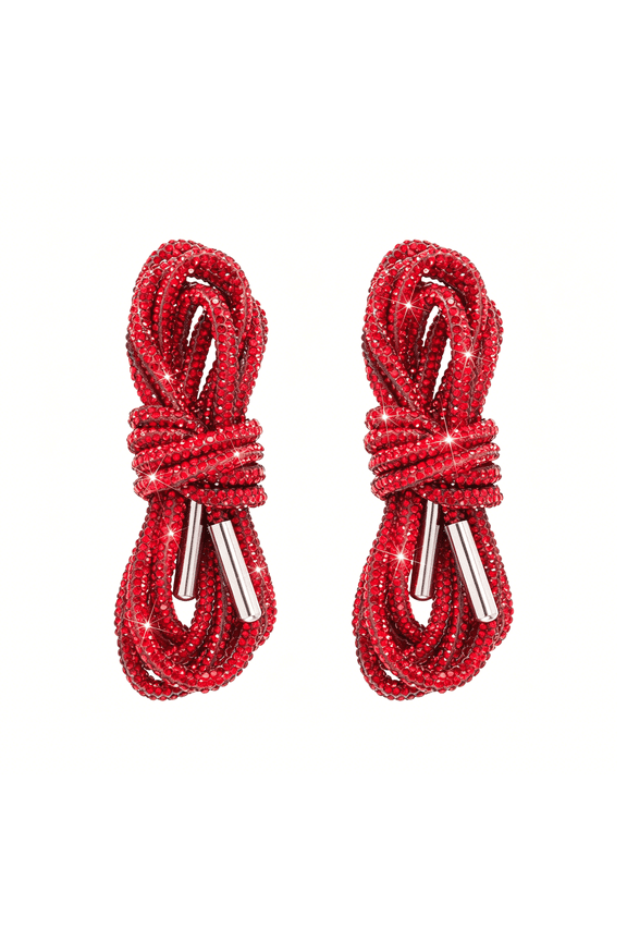 2Pcs Glitter Rhinestone String,Sparkly Crystal Hoodie Drawstring,Bling Round Rhinestones Rope Replacement for Hoodies Sweatpants Shorts Shoes Bags Accessories- Red