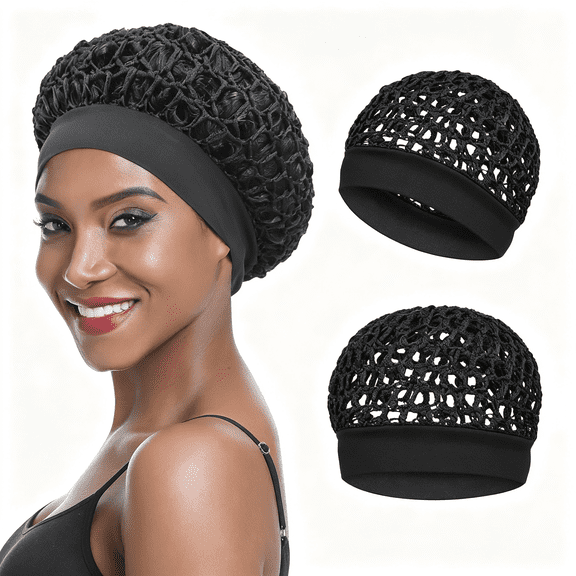 TUWAFE 2Pcs Hair Net for Sleeping,Wide Band Hair Net for Silk Press | No Marks Breathable Crochet Hair Wrap for Curly Hair Hair Nets for Sleeping